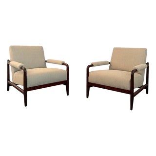 1960s Pair of Mid-Century Modern Walnut Upholstered Armchairs For Sale