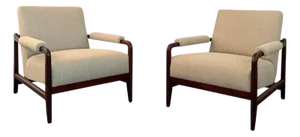 1960s Pair of Mid-Century Modern Walnut Upholstered Armchairs