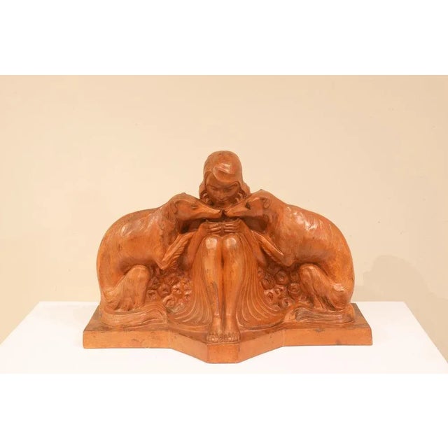 Armand Godard, Art Deco Youth with Greyhounds, 1930, Terracotta For Sale - Image 10 of 10