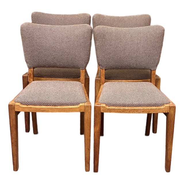 Set of Vintage English Oak Dining Chairs W/ Upholstered Back & Seat by G-Plan Furniture, Uk c.1950 For Sale