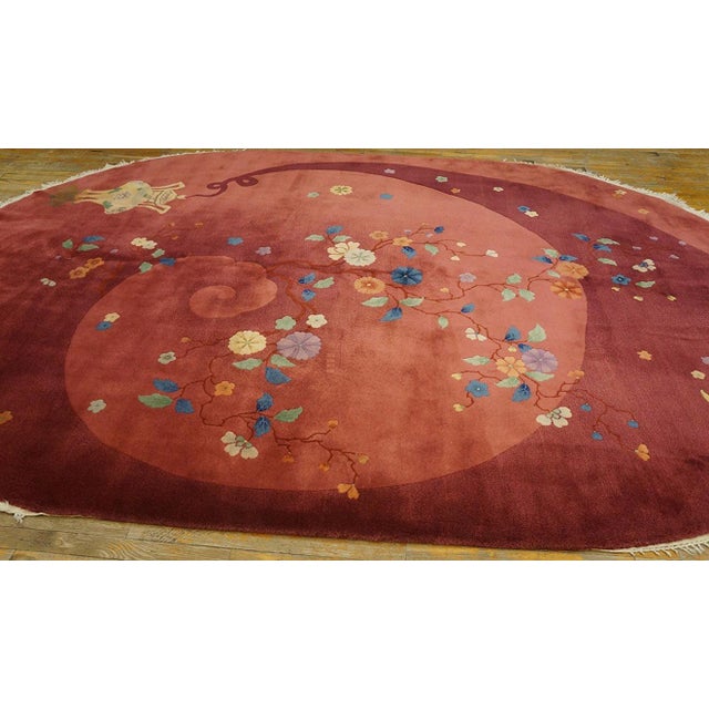 Fabuluos Red Background Color With Delicate Floral Design Antique Chinese Art Deco Rug For Sale In New York - Image 6 of 9
