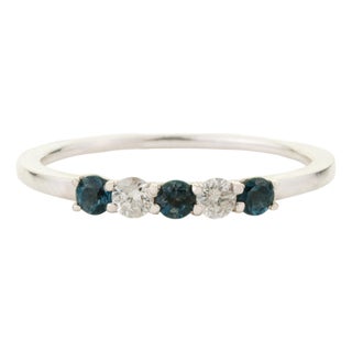14k Gold Stackable Sapphire & Diamond Alternate Band Ring Size 7 For Sale