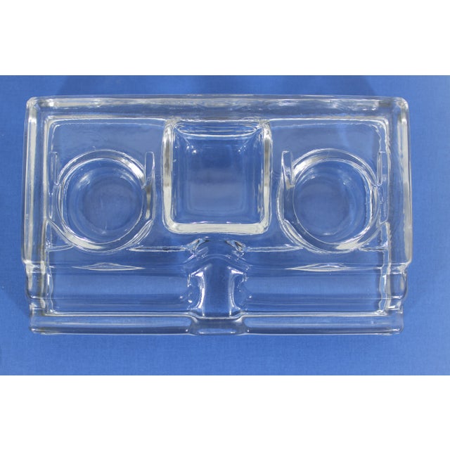 Glass Vintage Glass Inkwell and Pen Holder Desk Organizer Ink Well For Sale - Image 7 of 8