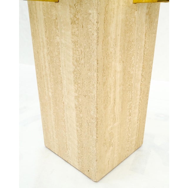 Pair Travertine Bases Cross Support Glass Top End Side Occational Tables Stands For Sale - Image 13 of 15