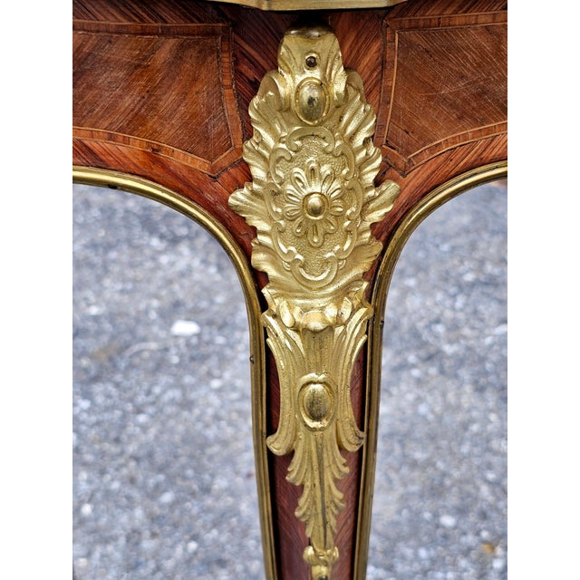 Wood Haentges Freres Attributed Gilt-Bronze and Kingwood Tulipwood Inlaid Gueridon. Paris, Circa 1890s For Sale - Image 7 of 12