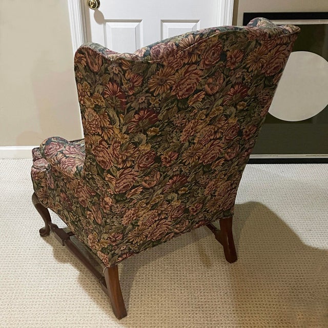Vintage Floral Tapestry Wingback Chair For Sale - Image 4 of 5