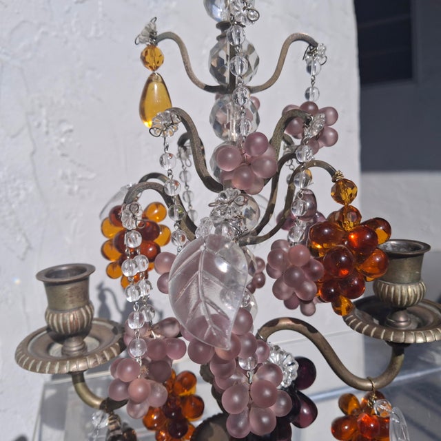 19th Century French Louis XV Bronze With Crystal Fruit Table Lamp/ Girandole/ Candelabra For Sale - Image 4 of 18