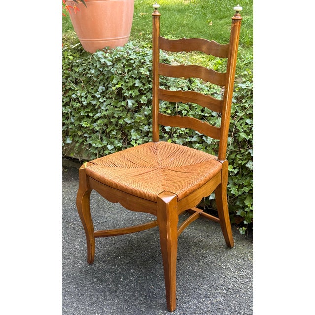 Brown Vintage Country French Dining Ladderback Chairs Crafted- Set of 4 For Sale - Image 8 of 12