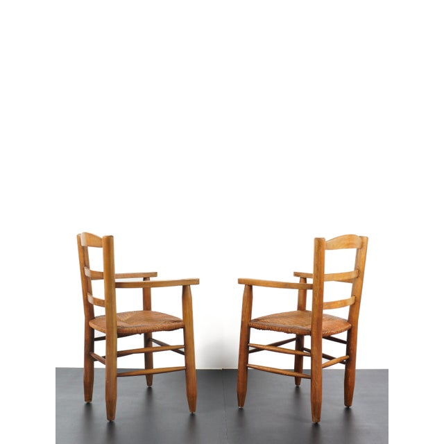 French Straw Armchairs in the style of Charlotte Perriand, 1960s For Sale - Image 4 of 8