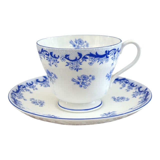 Shelley Heavenly Blue Teacup and Saucer, Vintage English Blue Floral Teacup For Sale