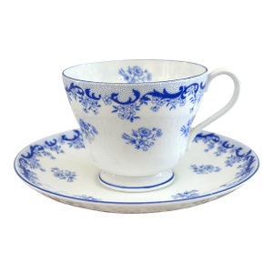 Shelley Heavenly Blue Teacup and Saucer, Vintage English Blue Floral Teacup
