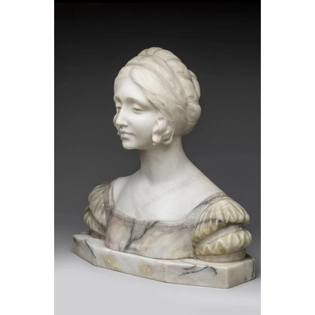 Baroque Italian School, Bust of a Woman, 19th-Century, Carrara Marble For Sale - Image 3 of 8