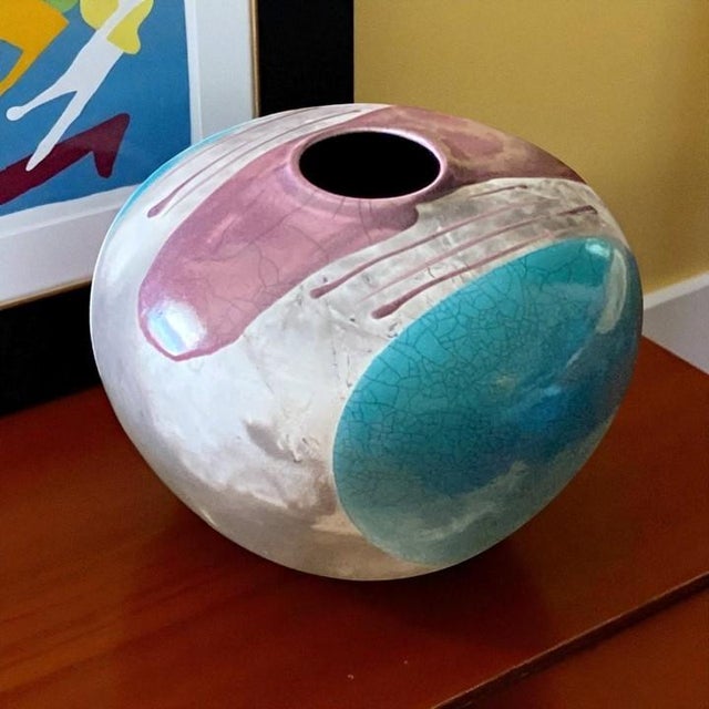 Tony Evans Raku Pottery Vase/Urn 13” Diameter (Signed and Numbered #127) For Sale - Image 18 of 18