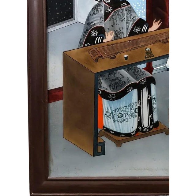 Late 19th Century Antique Chinese Reverse Glass Painting – Mother & Daughter Scene For Sale - Image 5 of 13