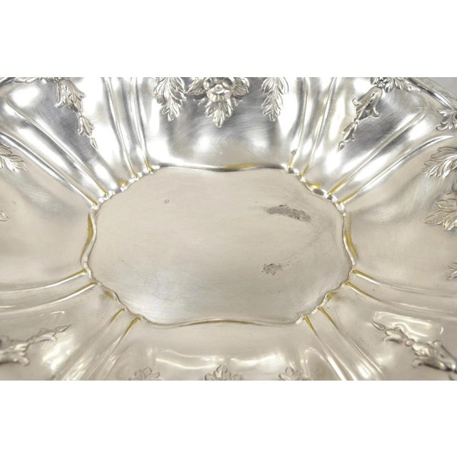 Vintage English Victorian Flower Rose Repousse Silver Plated Footed Oval Dish For Sale In Philadelphia - Image 6 of 10