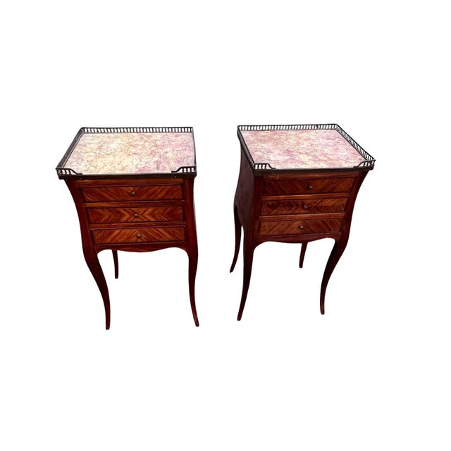French Late 19th Century Marble Top Gallery French Italy 3 Drawer Stands, Pair For Sale - Image 3 of 18