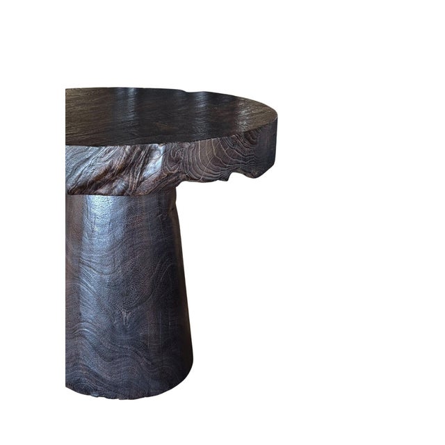 Contemporary Round Side Table Crafted From Mango Wood, Espresso Finish Modern Organic For Sale - Image 3 of 6