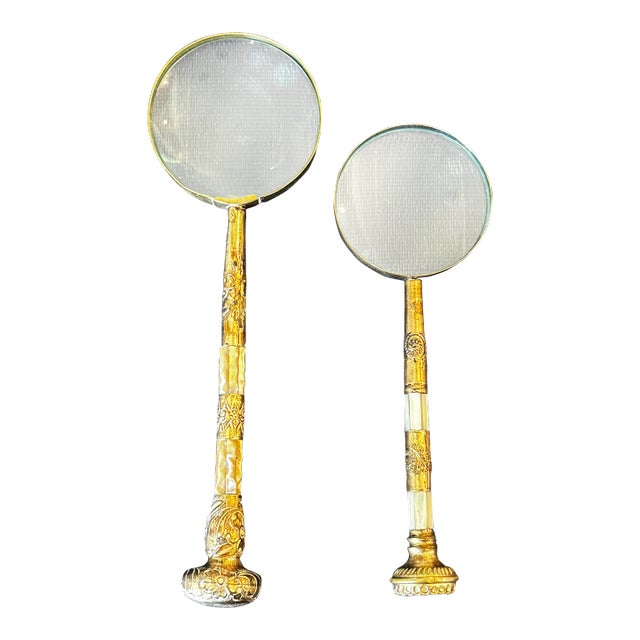 Two Large Magnifiers With 19th Century Gilded and Mother-Of-Pearl Handles For Sale