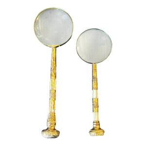 Two Large Magnifiers With 19th Century Gilded and Mother-Of-Pearl Handles