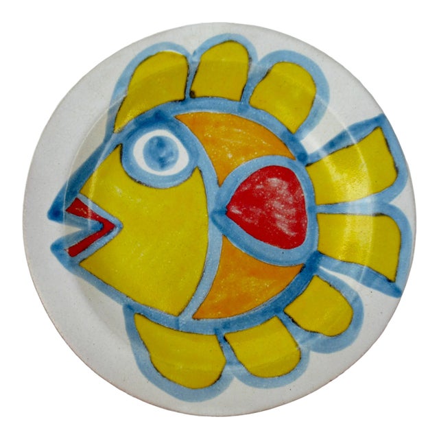 C.1960's Italian Giovanni DeSimone "Rare," Hand-Painted, Ceramic Glazed Fish Plate For Sale