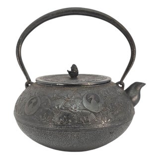 20th Century Oigen Nanbu Seieido Nambu Cast-Iron Pine and Crane Tetsubin For Sale