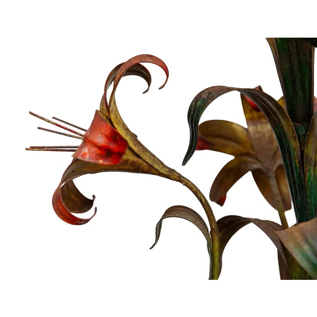 Army Green 1950s Italian Tole Lilly 5 Light Chandelier For Sale - Image 8 of 11