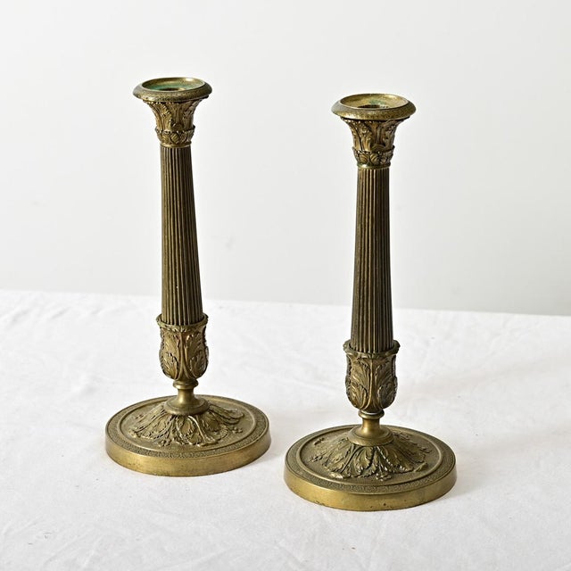 French Pair of 18th Century Louis XVI Style Gilt Bronze Candlesticks For Sale - Image 10 of 11