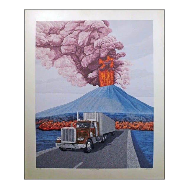 Dallas John "Der Zorn Gottes" Hand Signed Art Serigraph 1980 Volcano & Truck For Sale