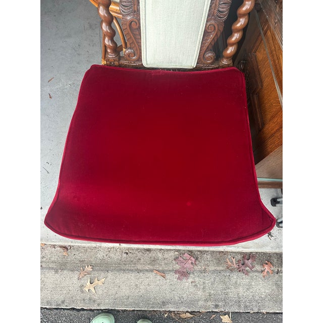 19th Century Red Crimson Velvet Bergere Chair With Carved Wood Frame For Sale - Image 10 of 10