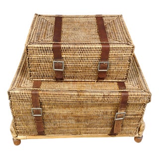 Vintage Wicker Trunks, 1970s, Set of 2 For Sale