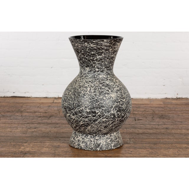 Mid-Century Modern Prem Collection Artisan Made Black and White Vase with Dripping Décor For Sale - Image 3 of 12