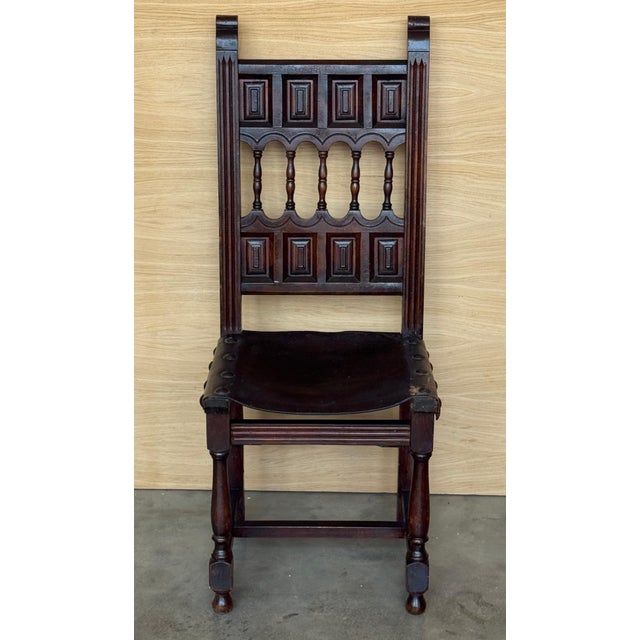19th Set of Six Spanish Carved Chairs with Leather Seat and Back For Sale - Image 17 of 18