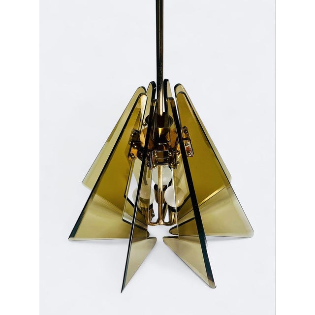 Tinted Glass and Brass Hanging Lamp by Gino Paroldo for Fontana Arte, 1950s For Sale - Image 5 of 5
