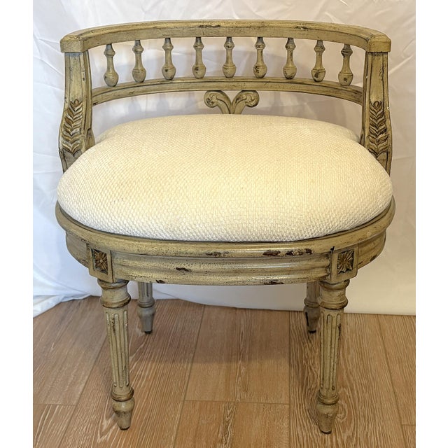 Wood Vintage French Style Vanity Stool For Sale - Image 7 of 17