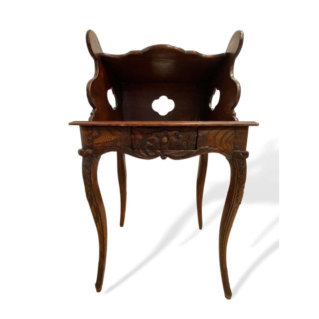 French Provincial Elmwood Side Table With Gallery/Shelf For Sale - Image 11 of 11