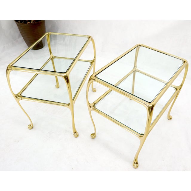 Pair of Solid Brass or Bronze Rectangular Two-Tier Glass Top Side End ...