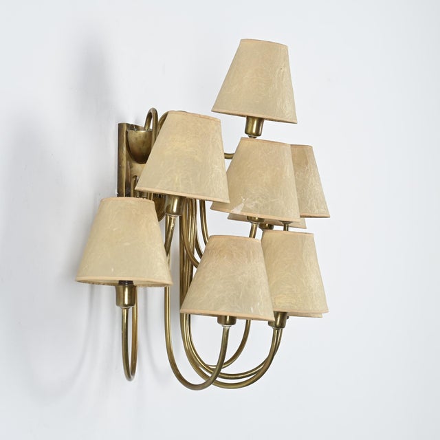 Brass 9-Arm Wall Light, France, 1950s For Sale - Image 10 of 17