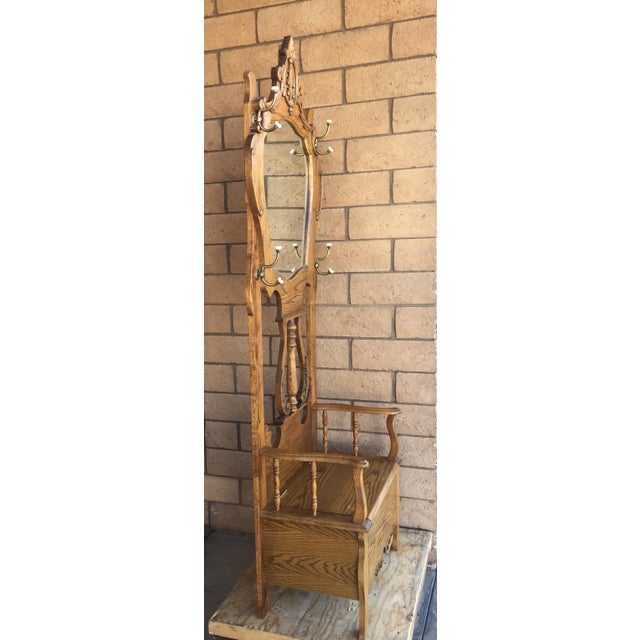 Traditional Wood And Brass Hall Tree With Mirror Chairish