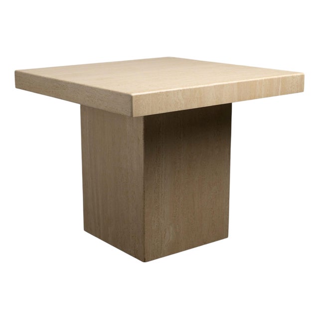 1980s Travertine Marble Square Dining Table Italian Stone Michael Taylor Style For Sale