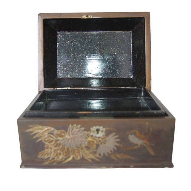 1930s Japanese Jewelry Box Lacquer Interior and Skeleton Key For Sale - Image 4 of 8