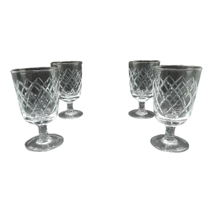 Vintage 1960s Mid Century Modern Cut Crystal Diamond Pattern Wine Goblets Glasses- Set of 4