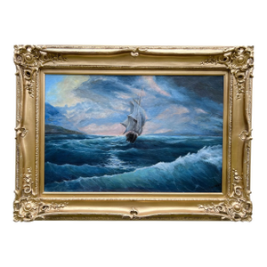 Signed Large Oil Painting Canvas Seascape With Gold Frame