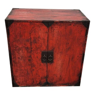 Mid 20th Century Chinese Red Campaign Storage Travel Chest With 5 Drawers For Sale