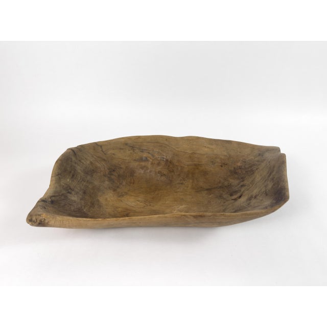 1960s Vintage Hand-Carved Wooden Trough Bowl – Sculptural Rustic Centerpiece With Natural Patina For Sale - Image 5 of 18