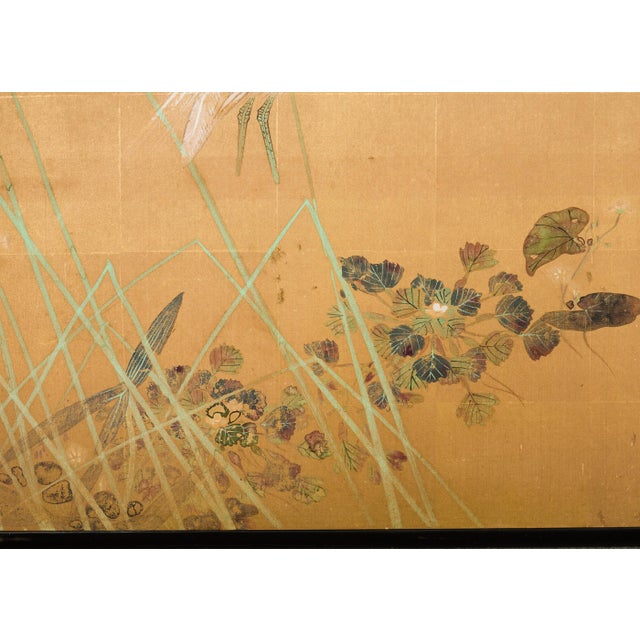 Mid 20th Century Japanese Showa Two Panel Screen Egrets in Grass For Sale - Image 13 of 18