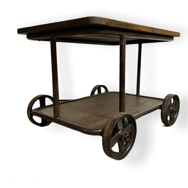 1920s Industrial Serving Trolley in Cast Iron with Wooden Shelves, 1920s For Sale - Image 5 of 7