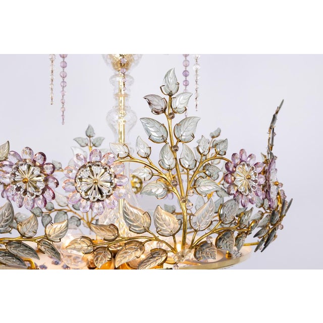 Large Gilt and Faceted Crystal Glass Chandelier from Palwa, 1970s For Sale - Image 12 of 15