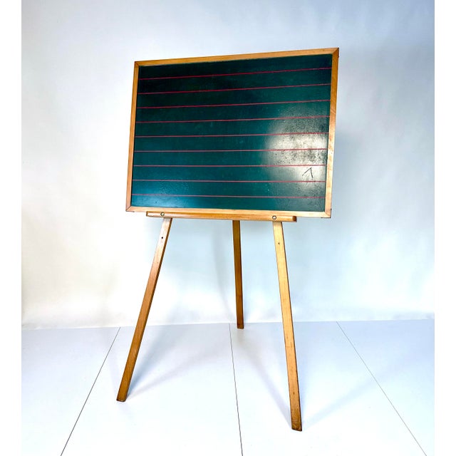 Vintage Freestanding Reversible School Blackboard with Wooden Three-Legged Stand, 1950s For Sale - Image 16 of 18