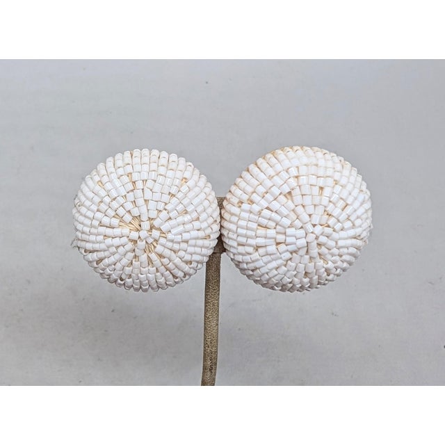 Metal Vintage 1960s Signed Napier Round Domed White Beaded Clip Earrings- 2 Pieces For Sale - Image 7 of 7