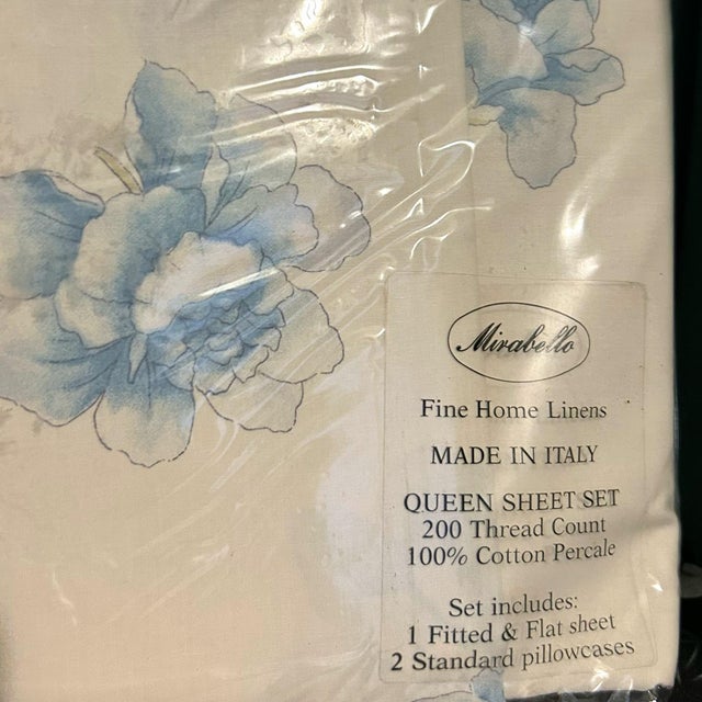 Vintage Mirabello 200 Thread Count 100% Cotton Percale Floral Queen Sheet Set For Sale - Image 9 of 10